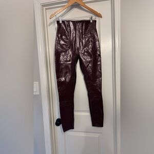 SPANX High-Waist Patent Leather Leggings in Deep Burgundy